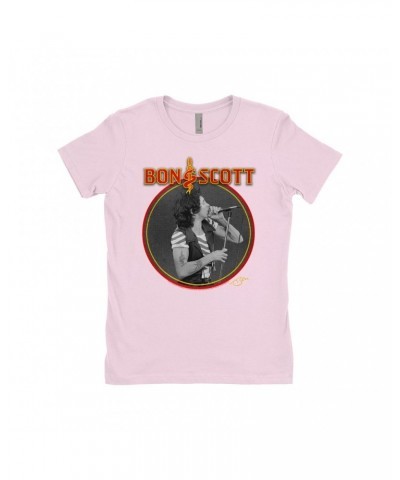 Bon Scott Ladies' Boyfriend T-Shirt | Snake & Dagger Logo Circular Image Shirt $7.73 Shirts