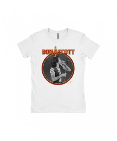 Bon Scott Ladies' Boyfriend T-Shirt | Snake & Dagger Logo Circular Image Shirt $7.73 Shirts