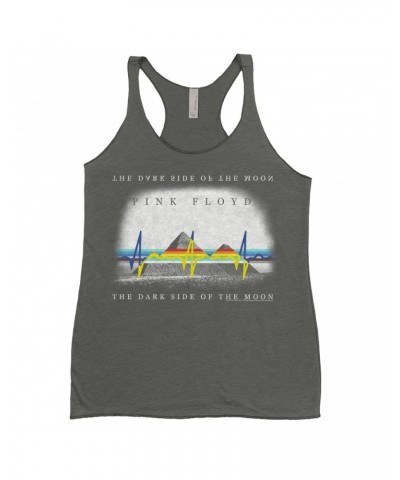 Pink Floyd Ladies' Tank Top | Dark Side Of The Moon Pyramid Reflection Distressed Shirt $9.26 Shirts