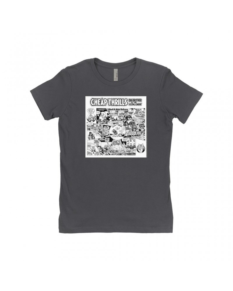 Big Brother & The Holding Company Ladies' Boyfriend T-Shirt | Black and White Cheap Thrills Shirt $11.23 Shirts