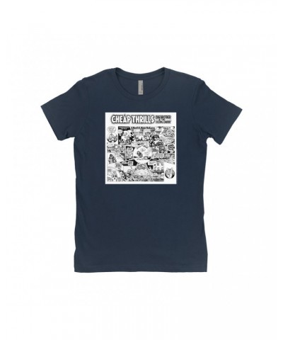 Big Brother & The Holding Company Ladies' Boyfriend T-Shirt | Black and White Cheap Thrills Shirt $11.23 Shirts