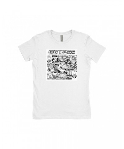 Big Brother & The Holding Company Ladies' Boyfriend T-Shirt | Black and White Cheap Thrills Shirt $11.23 Shirts