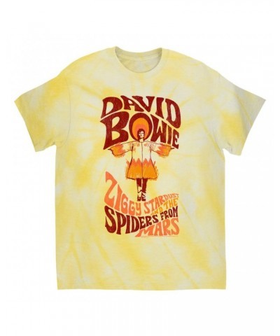 David Bowie T-Shirt | Retro Orange Ziggy Stardust And The Spiders From Mars Distressed Tie Dye Shirt $13.21 Shirts